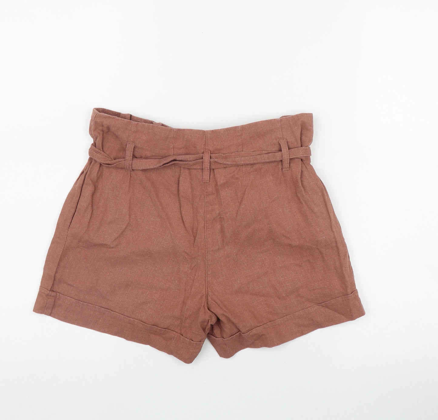 New Look Womens Orange  Linen Paperbag Shorts Size 8 L3 in Regular Button