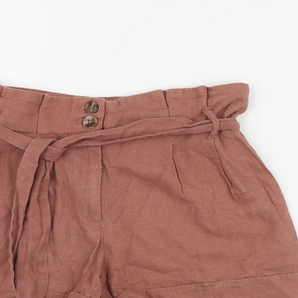 New Look Womens Orange  Linen Paperbag Shorts Size 8 L3 in Regular Button
