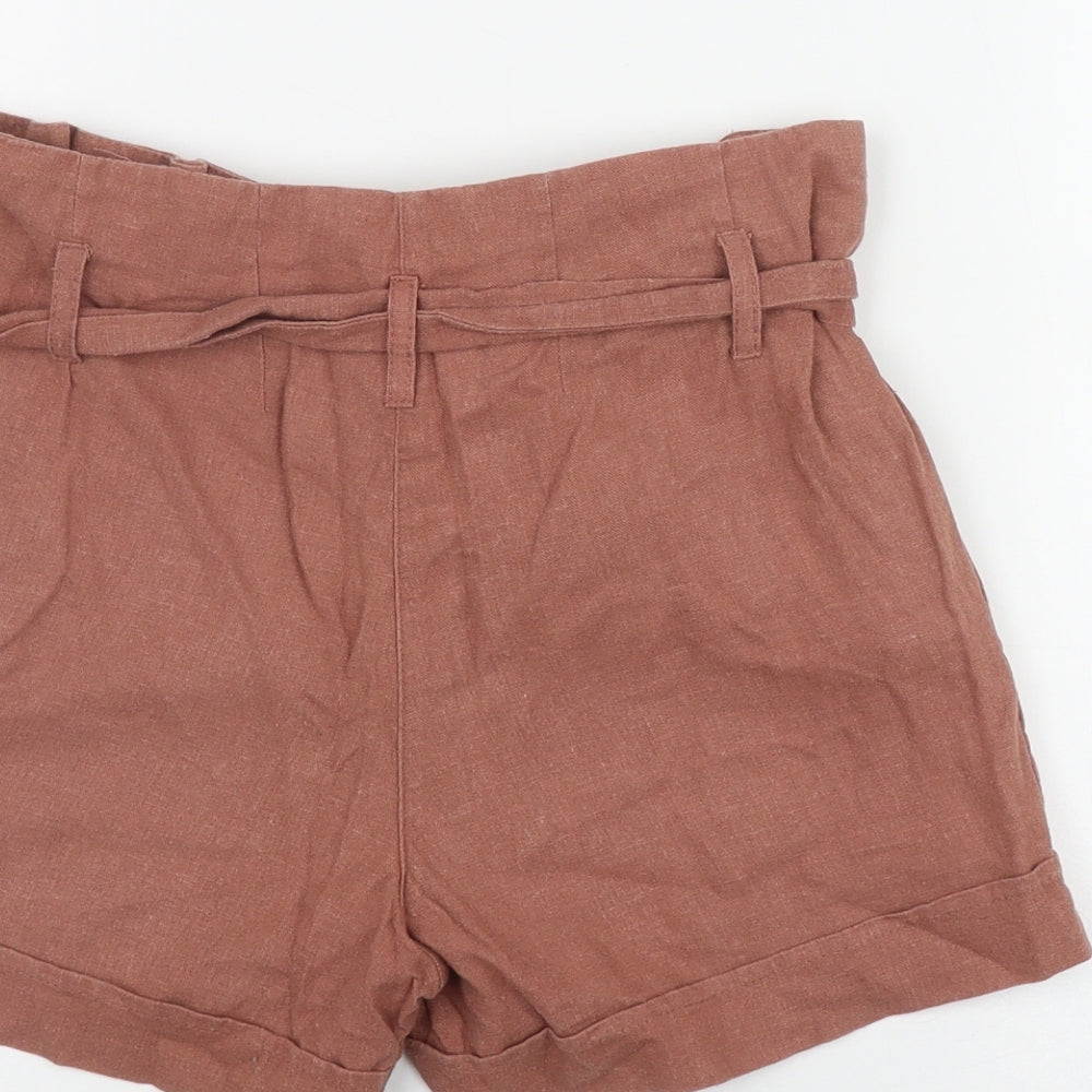 New Look Womens Orange  Linen Paperbag Shorts Size 8 L3 in Regular Button