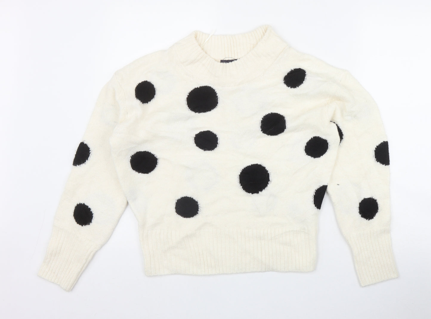Marks and Spencer Womens Ivory Round Neck Polka Dot Acrylic Pullover Jumper Size S