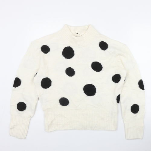 Marks and Spencer Womens Ivory Round Neck Polka Dot Acrylic Pullover Jumper Size S
