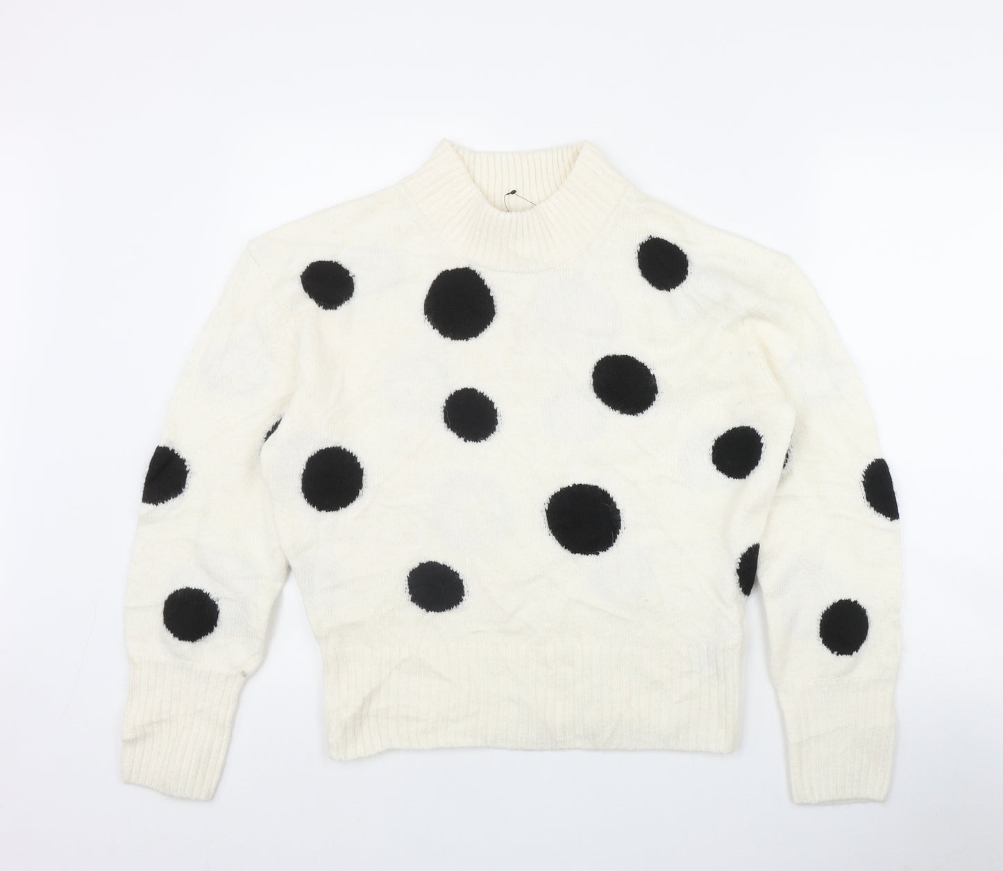 Marks and Spencer Womens Ivory Round Neck Polka Dot Acrylic Pullover Jumper Size S