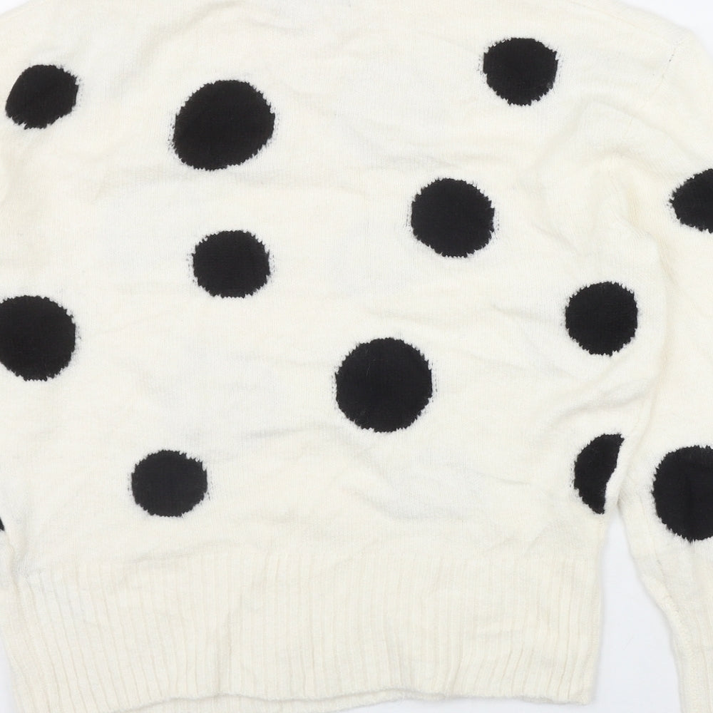 Marks and Spencer Womens Ivory Round Neck Polka Dot Acrylic Pullover Jumper Size S