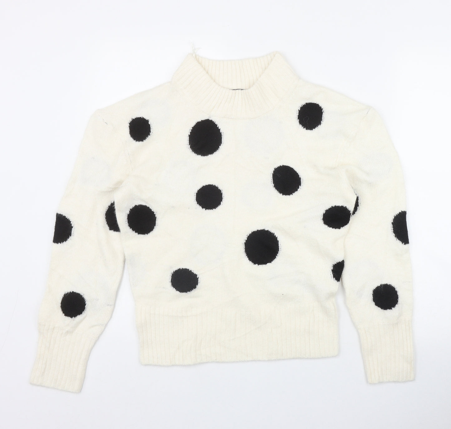 Marks and Spencer Womens Ivory Round Neck Polka Dot Acrylic Pullover Jumper Size XS