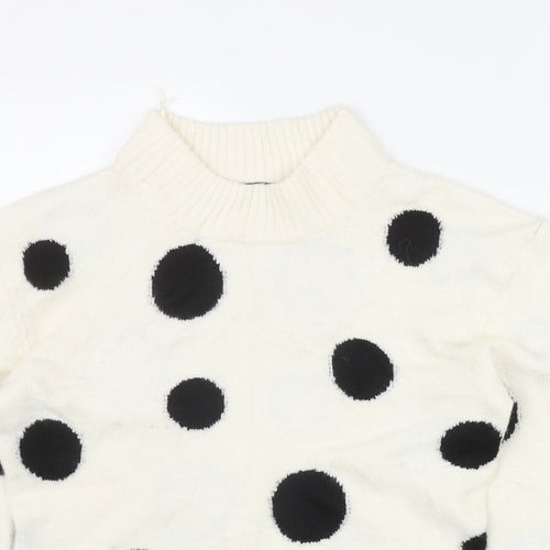 Marks and Spencer Womens Ivory Round Neck Polka Dot Acrylic Pullover Jumper Size XS