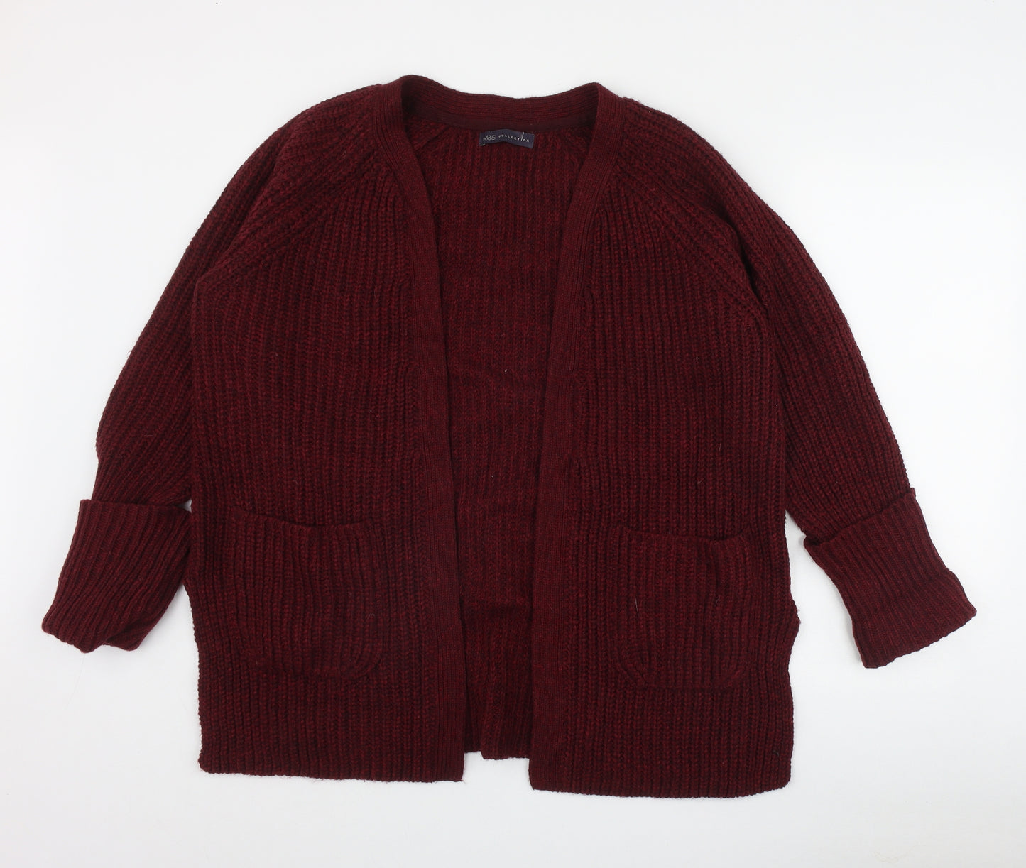 Marks and Spencer Womens Red V-Neck  Wool Cardigan Jumper Size M