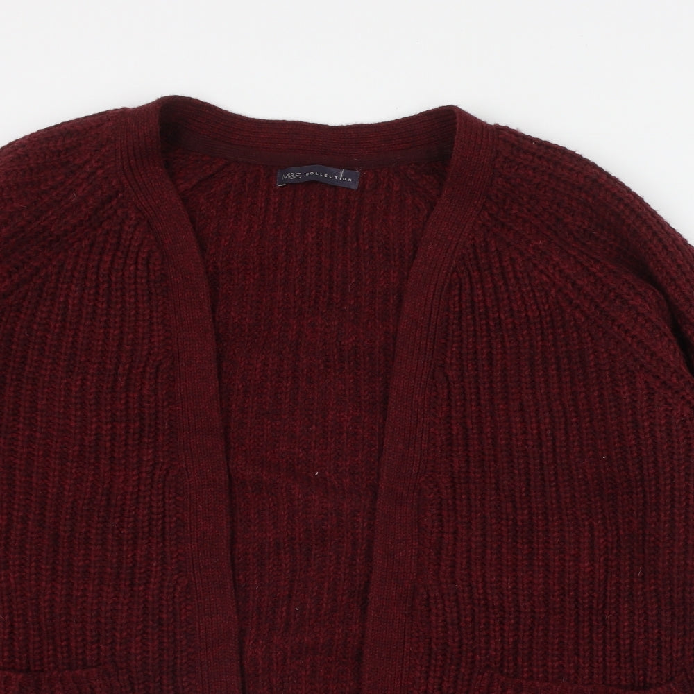 Marks and Spencer Womens Red V-Neck  Wool Cardigan Jumper Size M