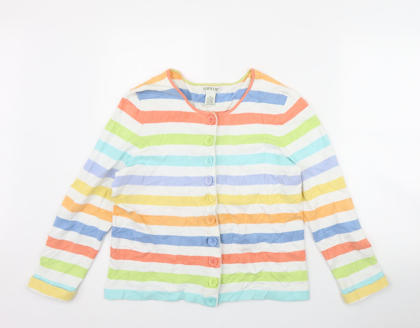 Orvis Womens Multicoloured Round Neck Striped Cotton Cardigan Jumper Size M