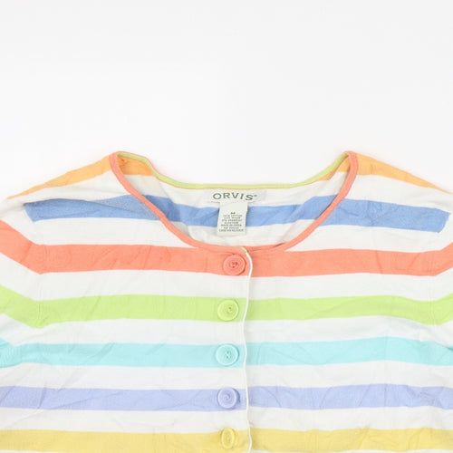 Orvis Womens Multicoloured Round Neck Striped Cotton Cardigan Jumper Size M