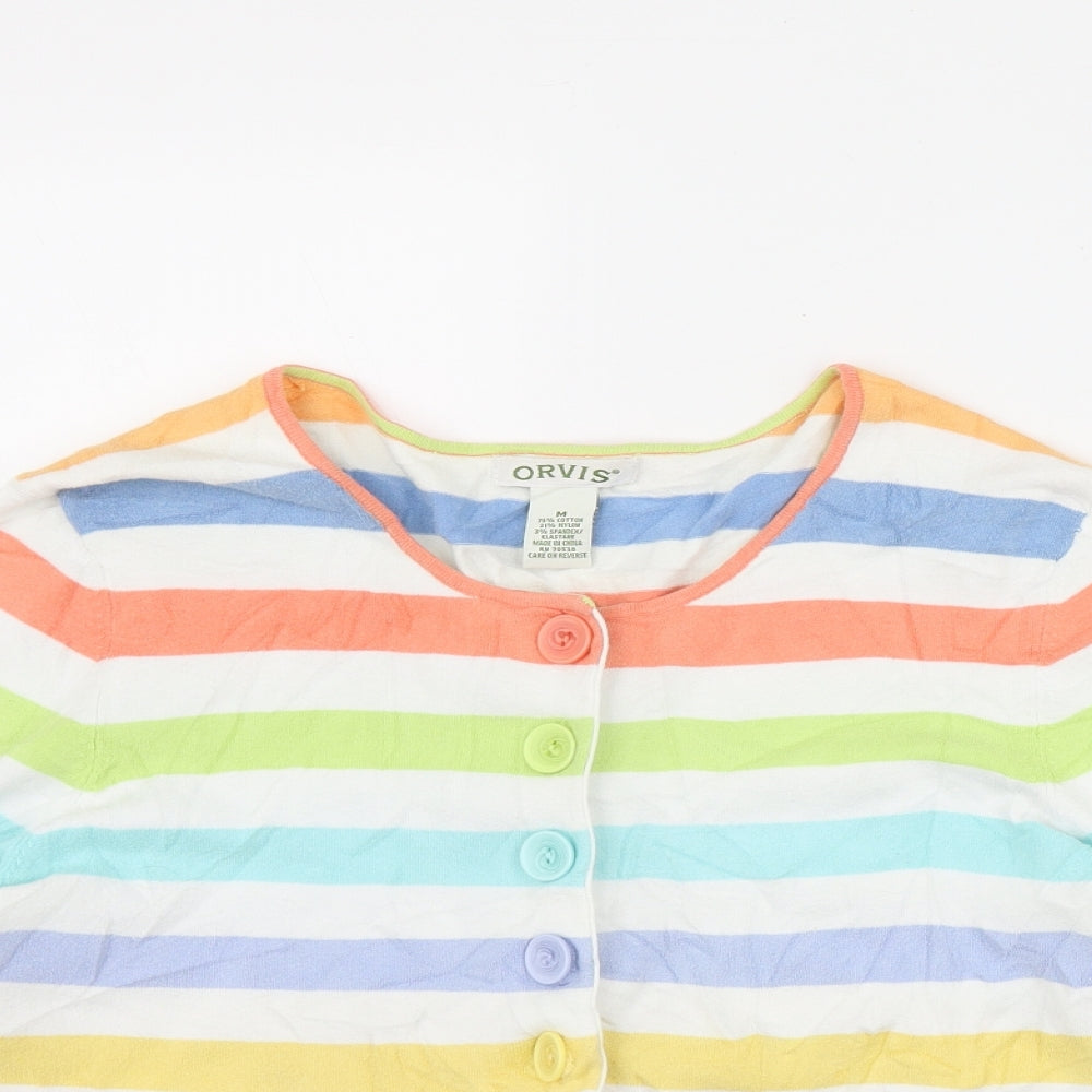 Orvis Womens Multicoloured Round Neck Striped Cotton Cardigan Jumper Size M