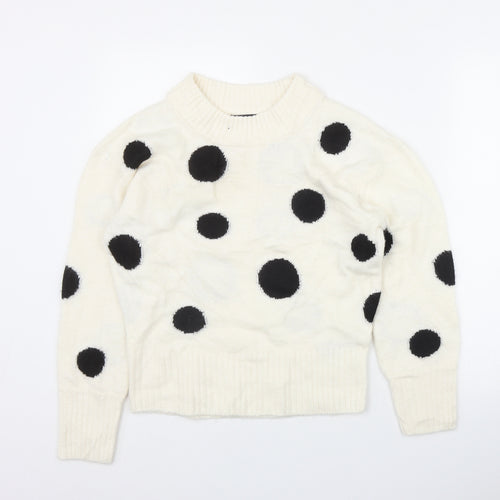 Marks and Spencer Womens Ivory Round Neck Polka Dot Acrylic Pullover Jumper Size XS
