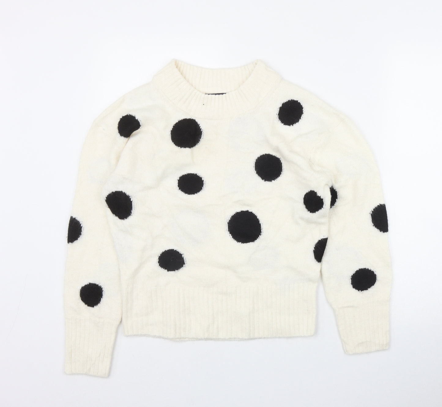 Marks and Spencer Womens Ivory Round Neck Polka Dot Acrylic Pullover Jumper Size XS