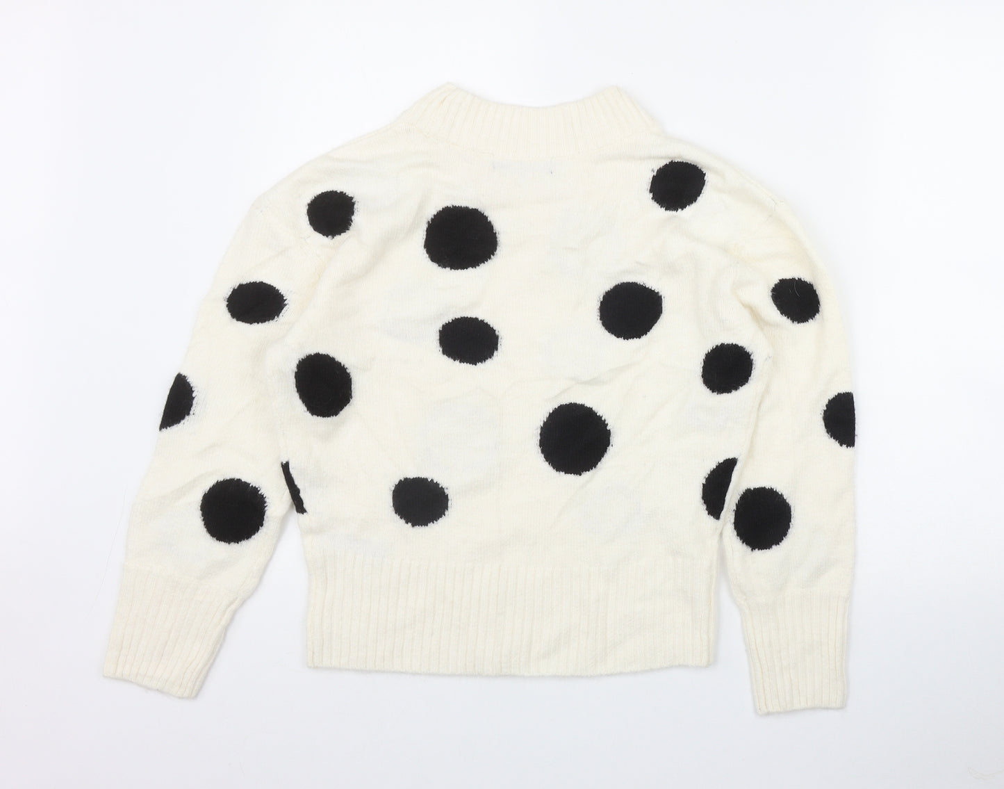 Marks and Spencer Womens Ivory Round Neck Polka Dot Acrylic Pullover Jumper Size XS