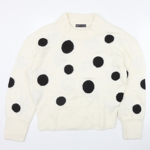 Marks and Spencer Womens Ivory Round Neck Polka Dot Acrylic Pullover Jumper Size M