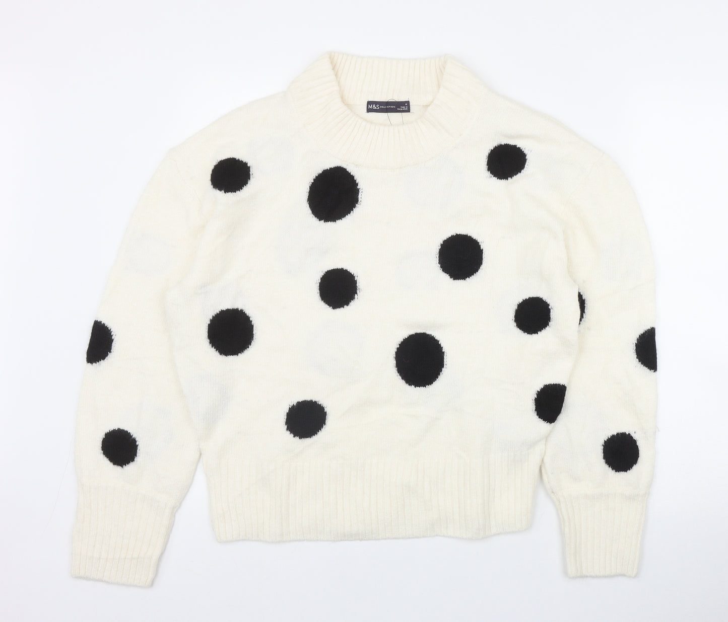 Marks and Spencer Womens Ivory Round Neck Polka Dot Acrylic Pullover Jumper Size M