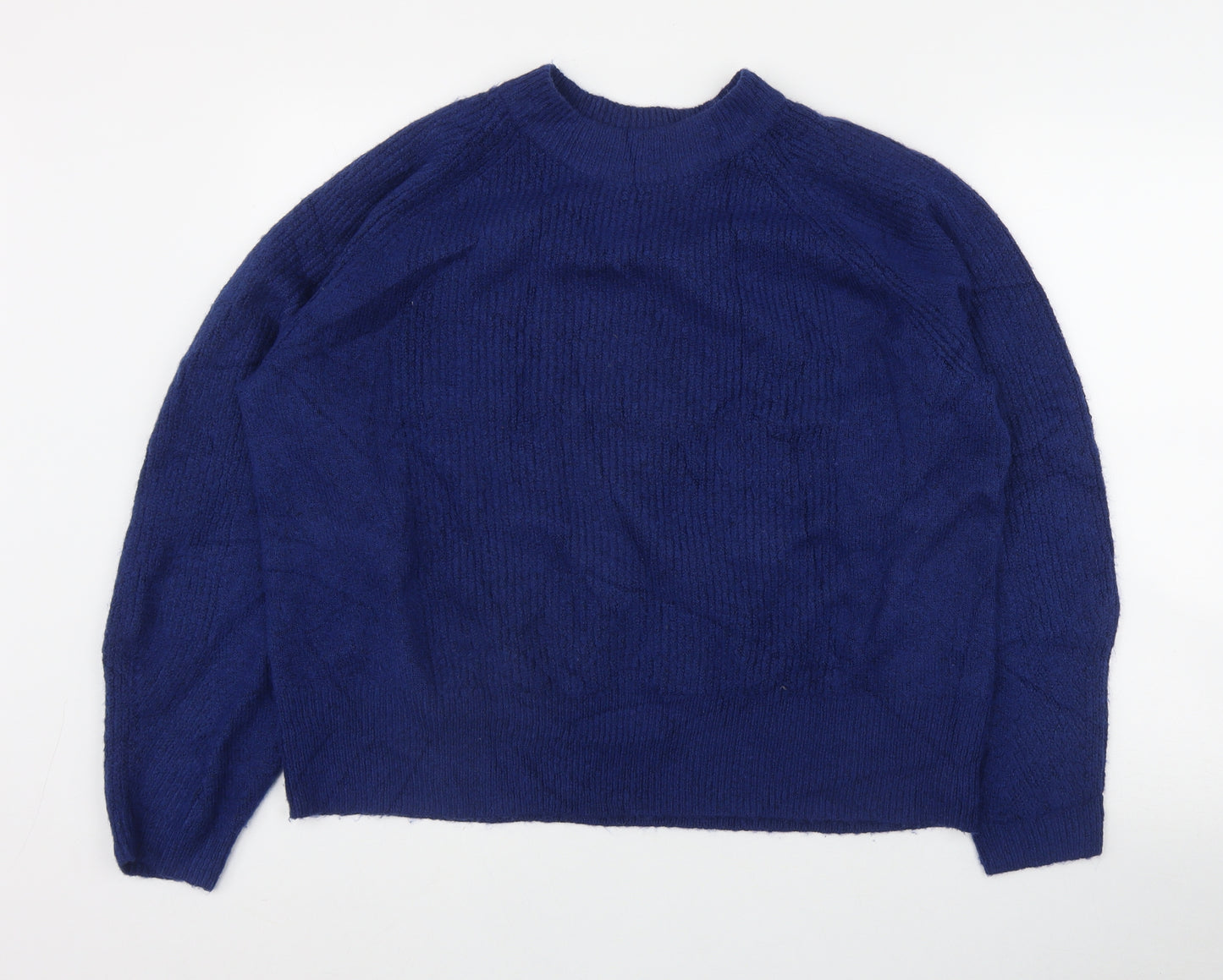 Marks and Spencer Womens Blue Round Neck  Acetate Pullover Jumper Size L
