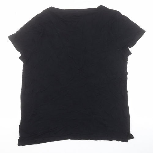 Oasis Womens Black  Viscose Basic T-Shirt Size M Round Neck