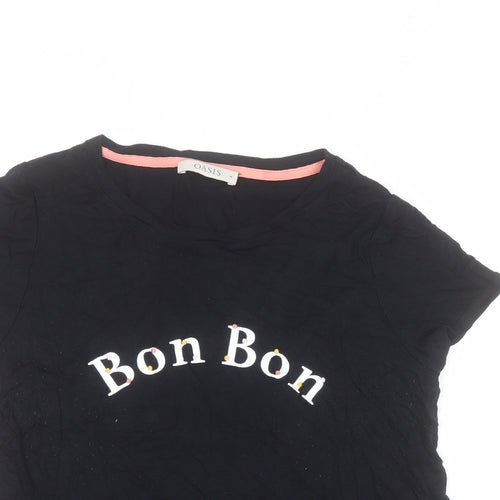 Oasis Womens Black  Viscose Basic T-Shirt Size M Round Neck