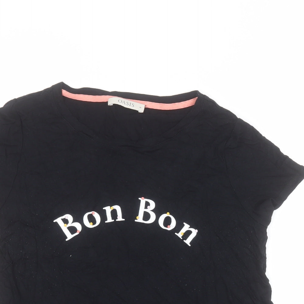 Oasis Womens Black  Viscose Basic T-Shirt Size M Round Neck