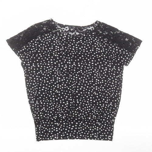 F&F Womens Black Polka Dot Viscose Basic T-Shirt Size 8 Round Neck