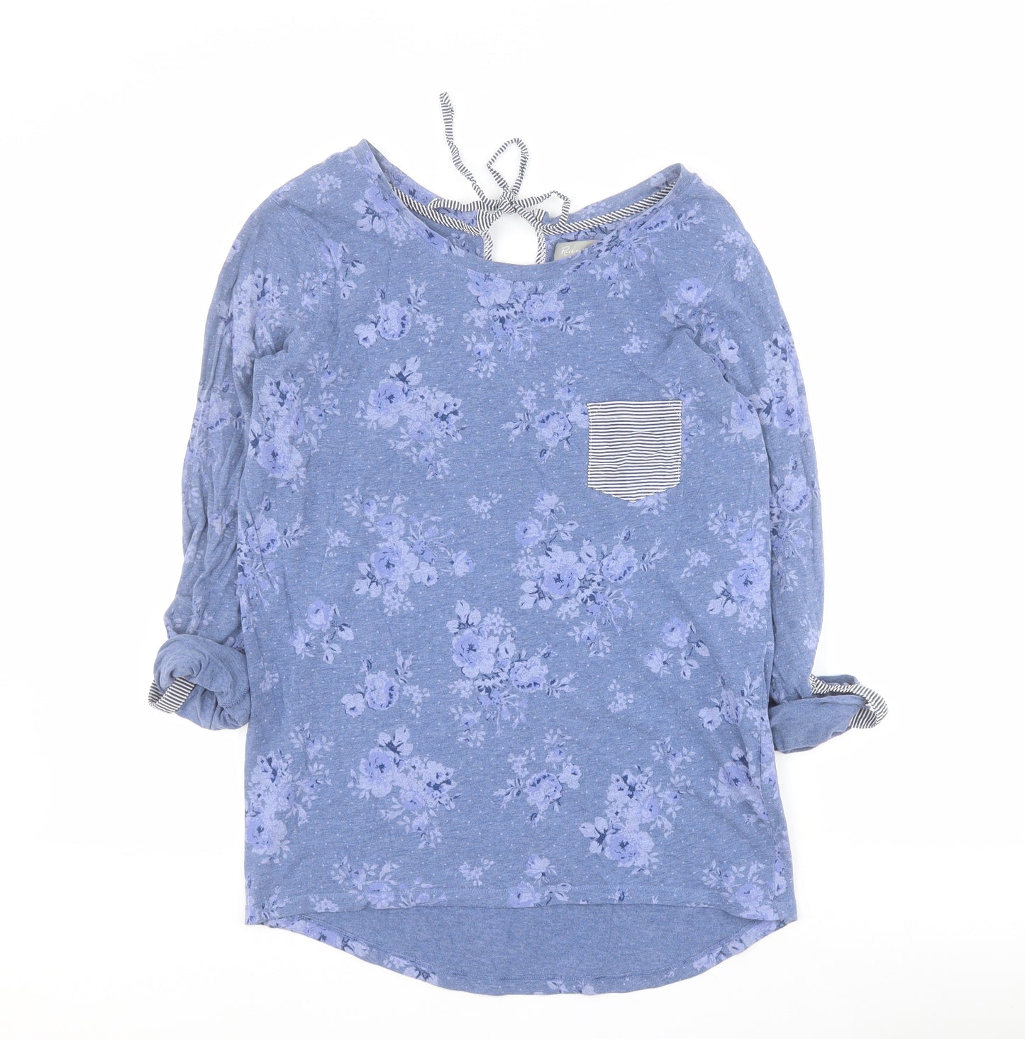 Marks and Spencer Womens Blue Floral Cotton Basic T-Shirt Size 8 Round Neck