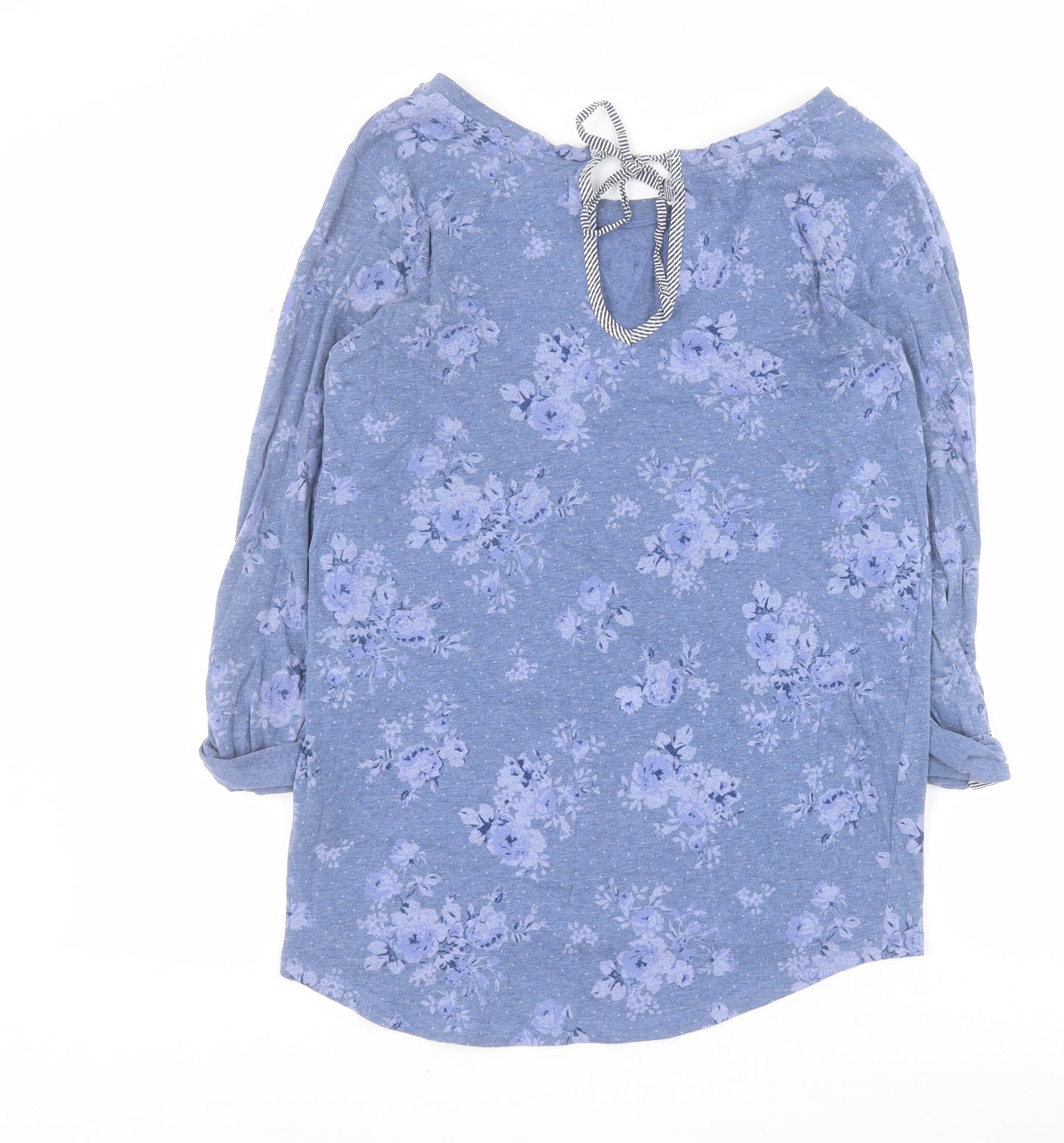 Marks and Spencer Womens Blue Floral Cotton Basic T-Shirt Size 8 Round Neck