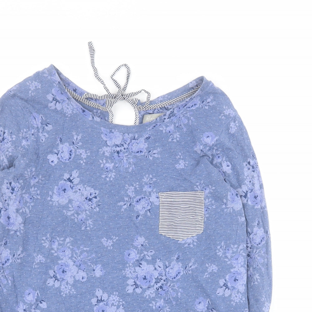 Marks and Spencer Womens Blue Floral Cotton Basic T-Shirt Size 8 Round Neck