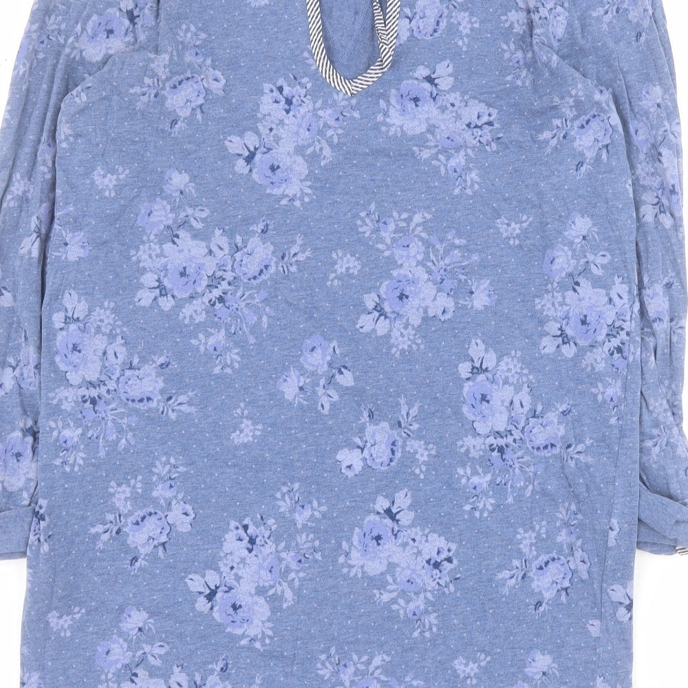 Marks and Spencer Womens Blue Floral Cotton Basic T-Shirt Size 8 Round Neck