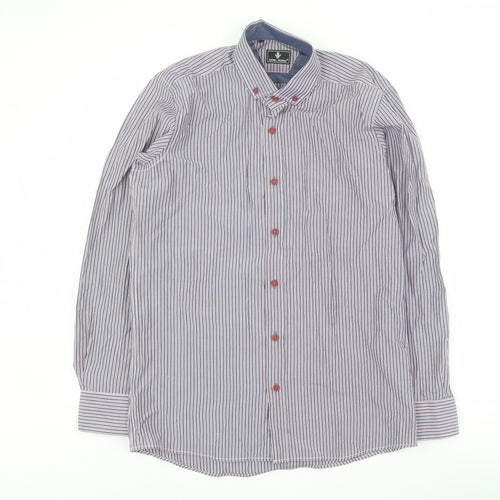 Daniel Rosso Mens Blue Striped Cotton  Button-Up Size M Collared Button