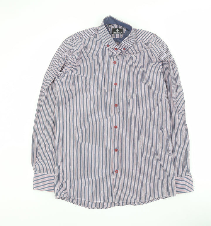 Daniel Rosso Mens Blue Striped Cotton Button-Up Size M Collared Button