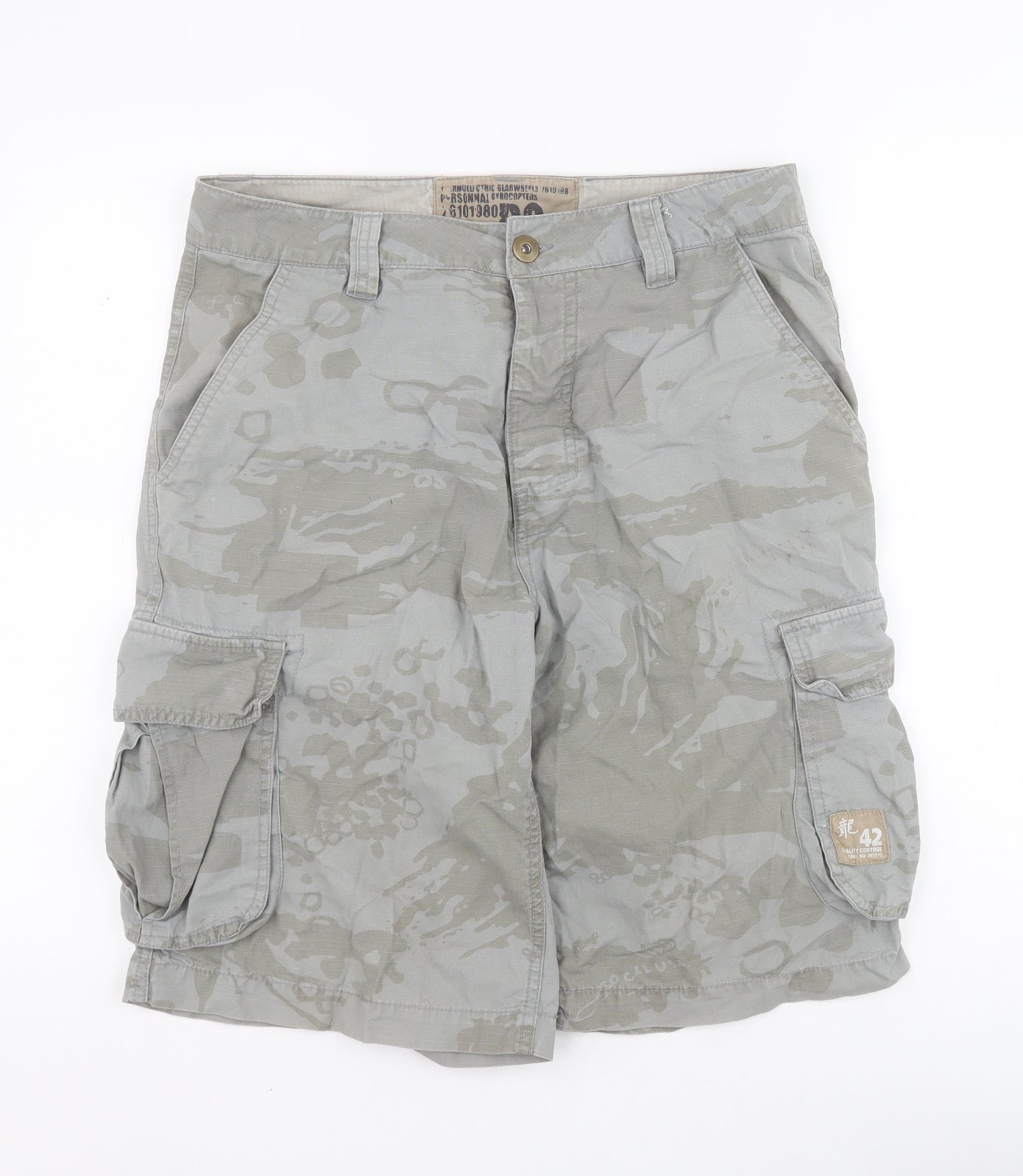 Burton Mens Grey Camouflage Cotton Cargo Shorts Size 32 L10 in Regular Button