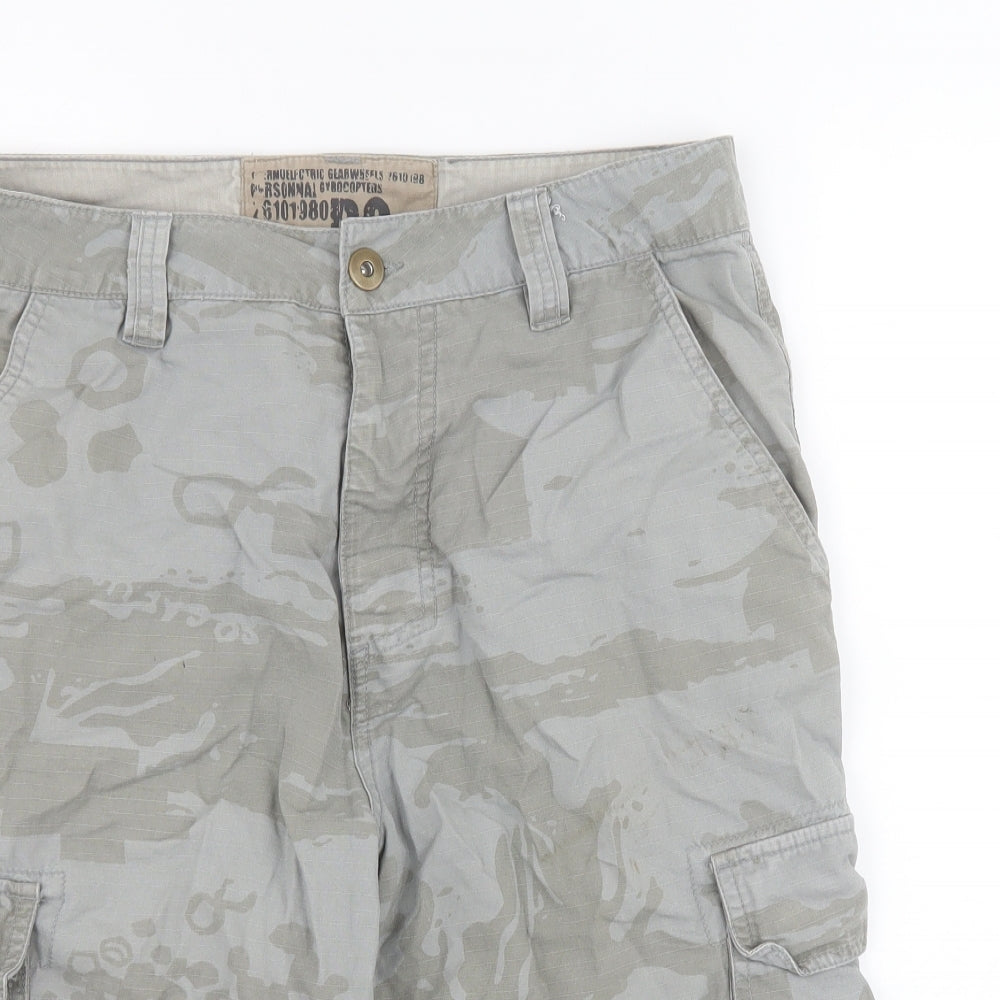 Burton Mens Grey Camouflage Cotton Cargo Shorts Size 32 L10 in Regular Button