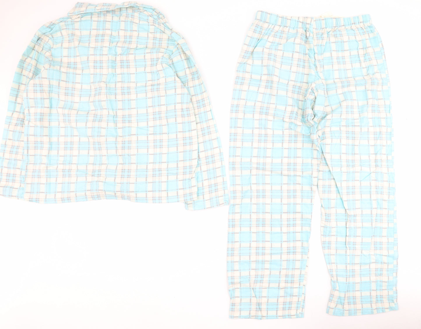 Luxury Loungewear Womens Blue Plaid 100% Cotton Top Pyjama Set Size S  Button