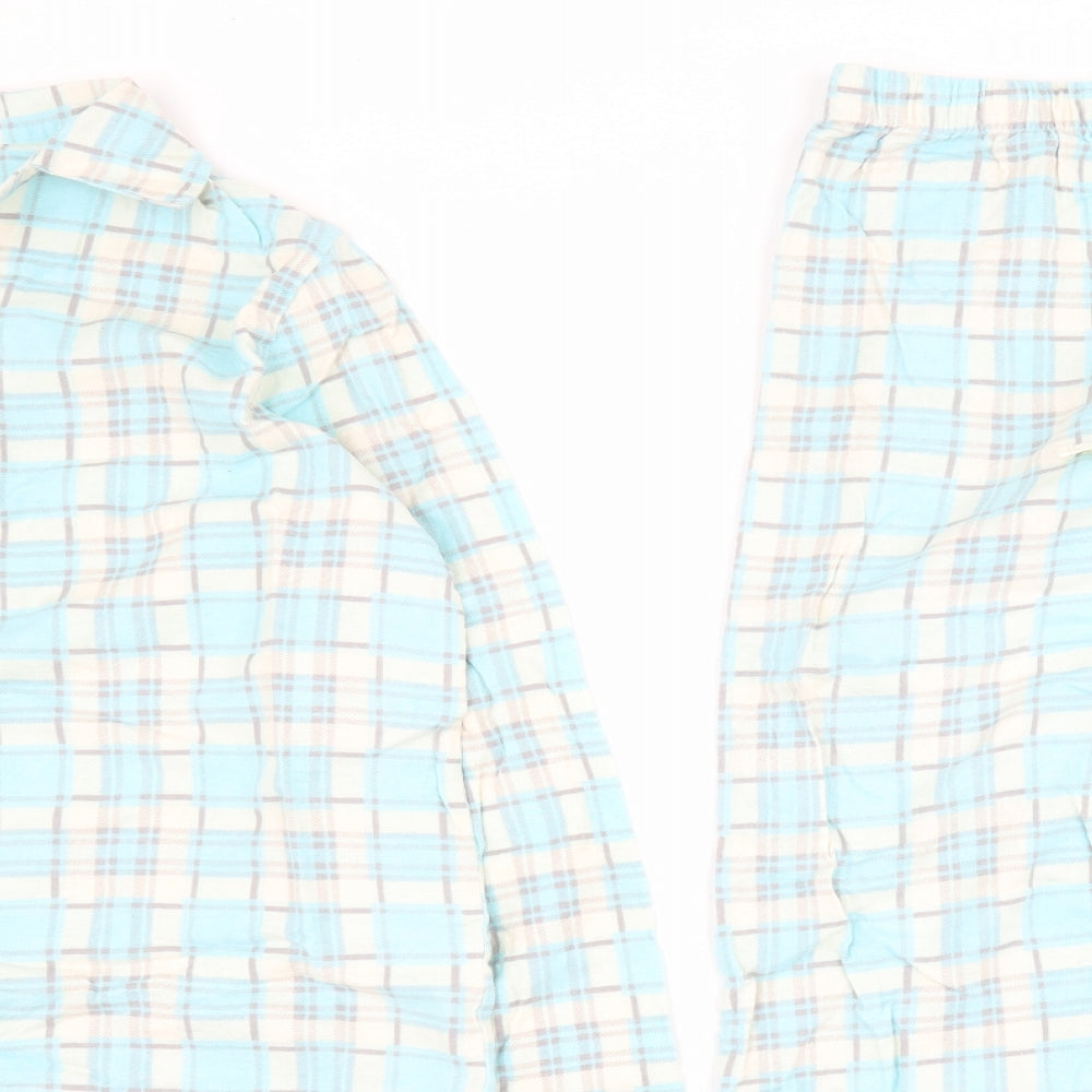 Luxury Loungewear Womens Blue Plaid 100% Cotton Top Pyjama Set Size S  Button