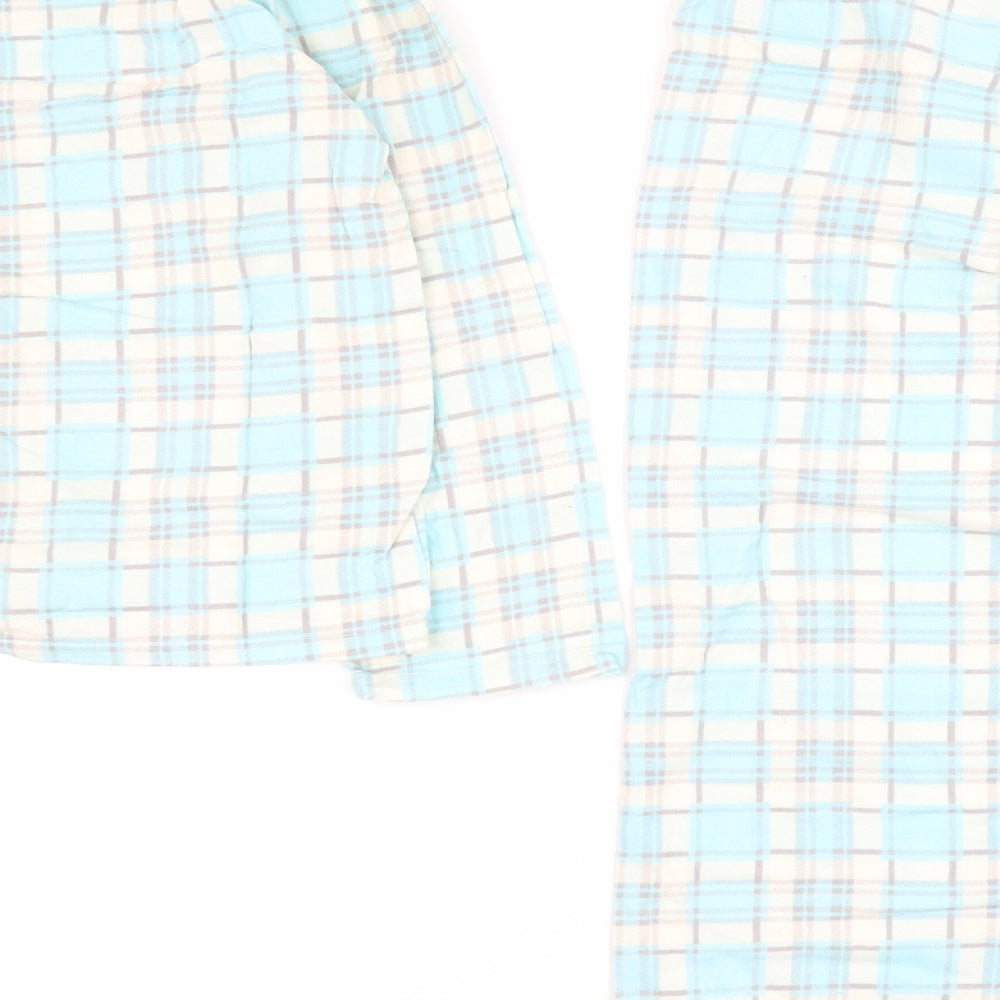Luxury Loungewear Womens Blue Plaid 100% Cotton Top Pyjama Set Size S  Button