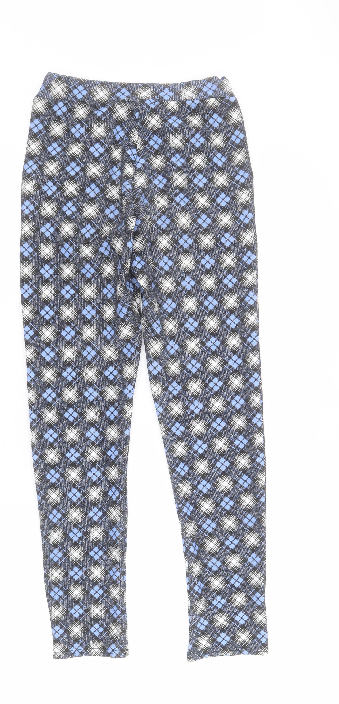 Missi London Womens Blue Geometric Polyester Cropped Trousers Size 10 L30 in Regular