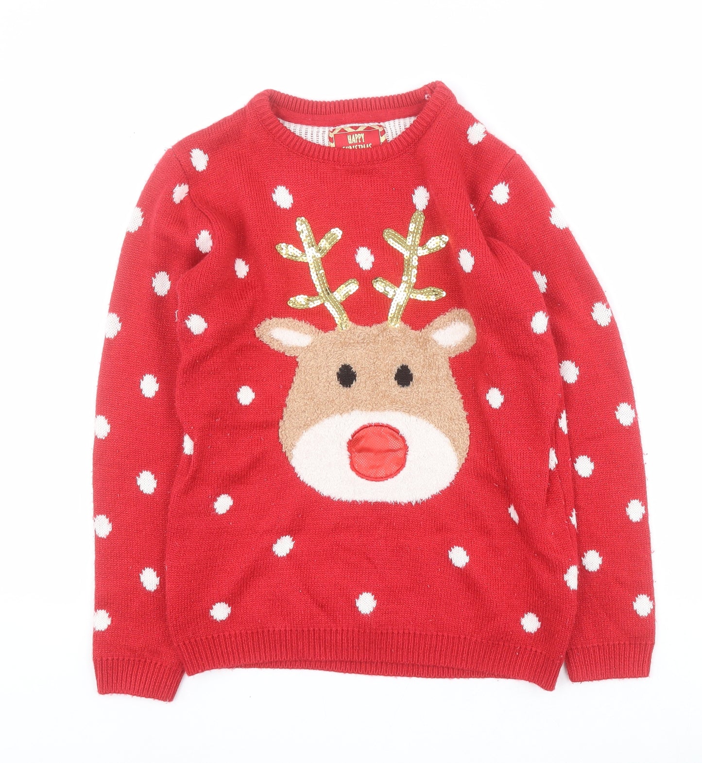 Primark Girls Red Round Neck Polka Dot Acrylic Pullover Jumper Size 12-13 Years  Pullover - Christmas