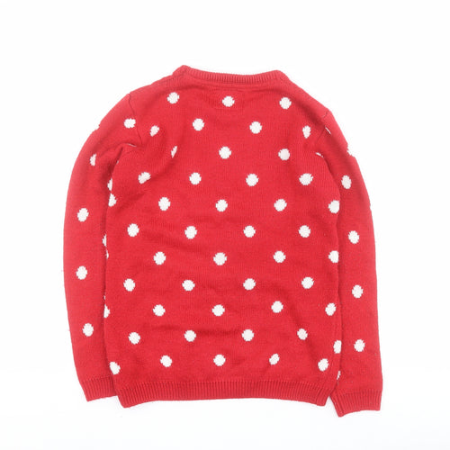 Primark Girls Red Round Neck Polka Dot Acrylic Pullover Jumper Size 12-13 Years  Pullover - Christmas