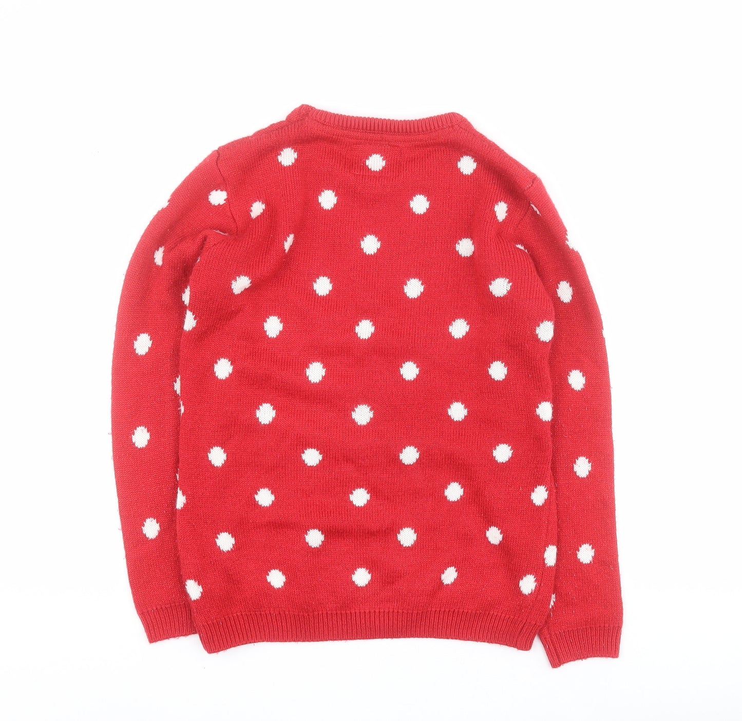 Primark Girls Red Round Neck Polka Dot Acrylic Pullover Jumper Size 12-13 Years  Pullover - Christmas
