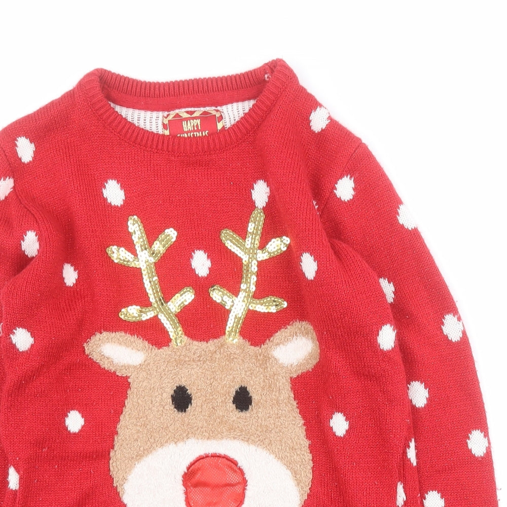Primark Girls Red Round Neck Polka Dot Acrylic Pullover Jumper Size 12-13 Years  Pullover - Christmas