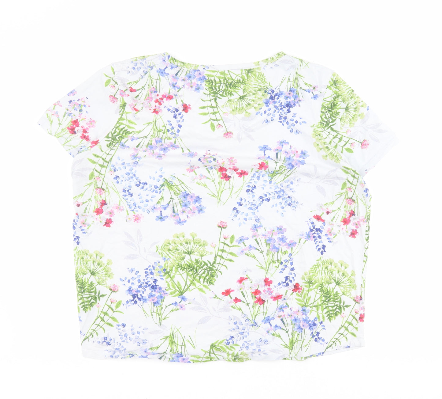 Marks and Spencer Womens Blue Floral 100% Cotton Basic T-Shirt Size 16 Round Neck