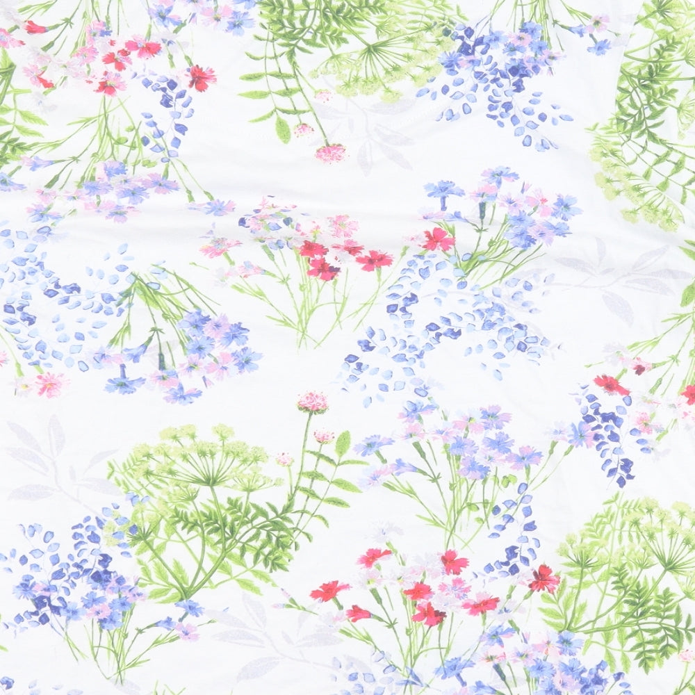 Marks and Spencer Womens Blue Floral 100% Cotton Basic T-Shirt Size 16 Round Neck