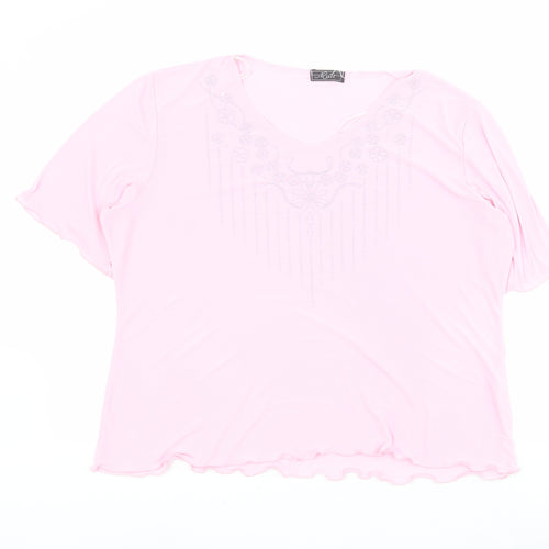 Must Womens Pink  Polyester Basic Blouse Size XL Round Neck