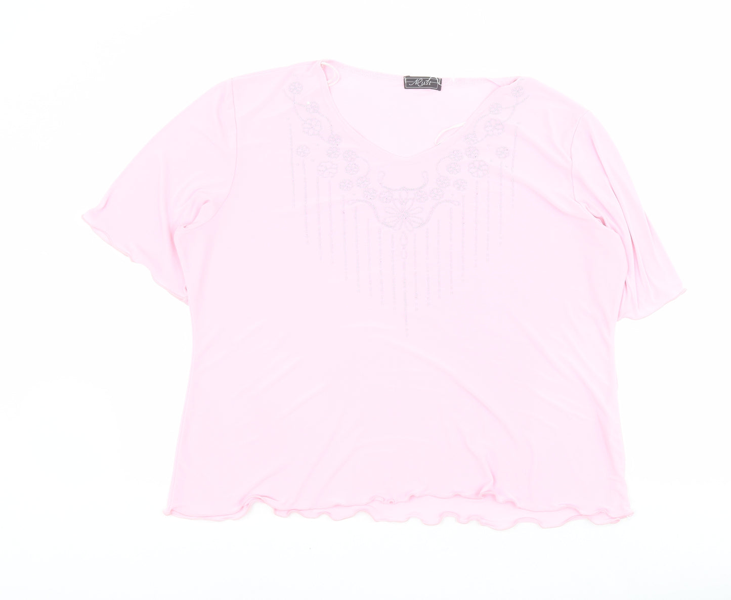 Must Womens Pink  Polyester Basic Blouse Size XL Round Neck