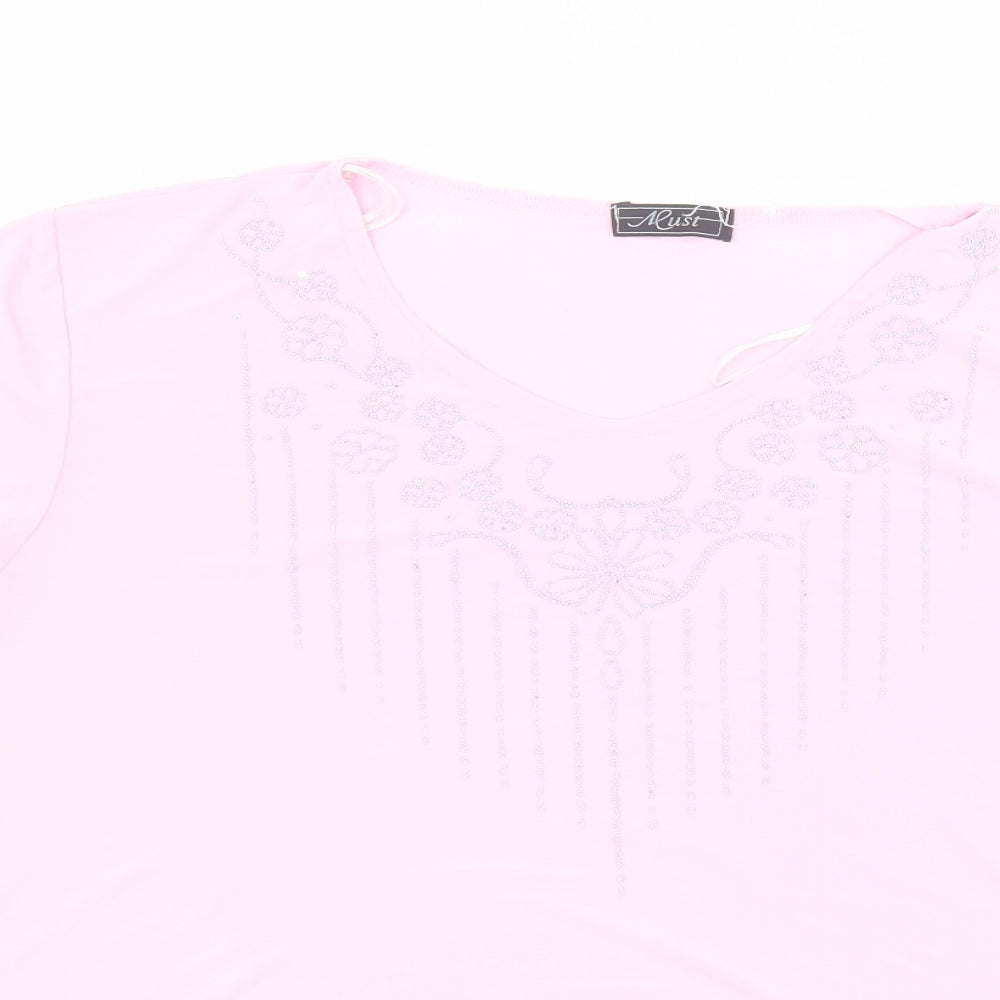 Must Womens Pink  Polyester Basic Blouse Size XL Round Neck