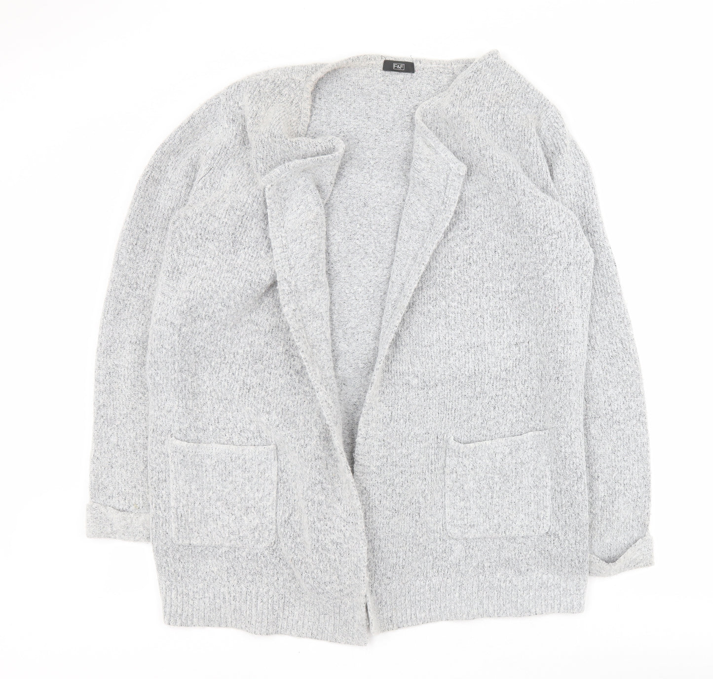 F&F Womens Grey V-Neck  Acrylic Cardigan Jumper Size 12