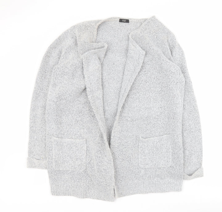 F&F Womens Grey V-Neck  Acrylic Cardigan Jumper Size 12
