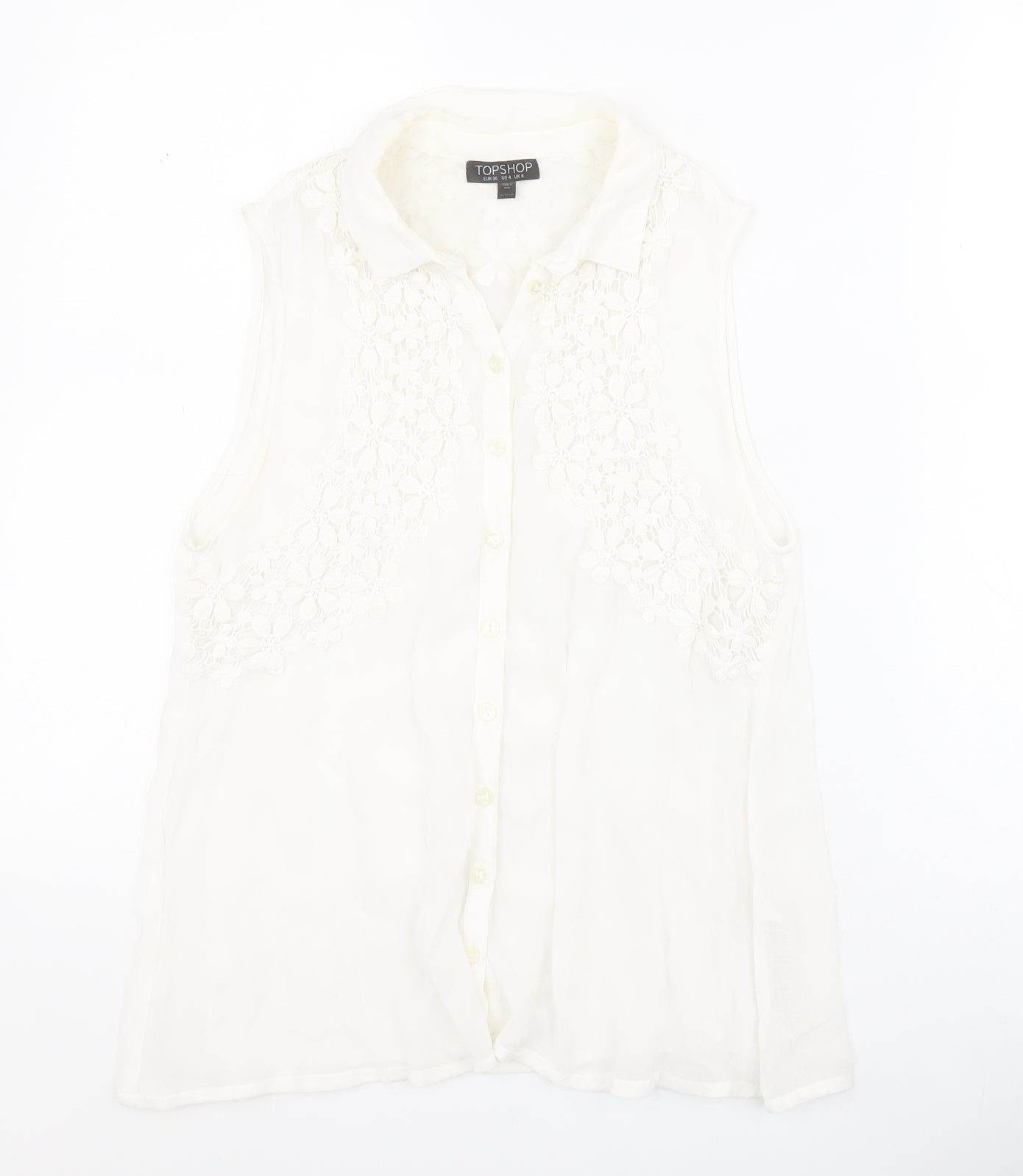 Topshop Womens White  Cotton Camisole T-Shirt Size 6 Collared