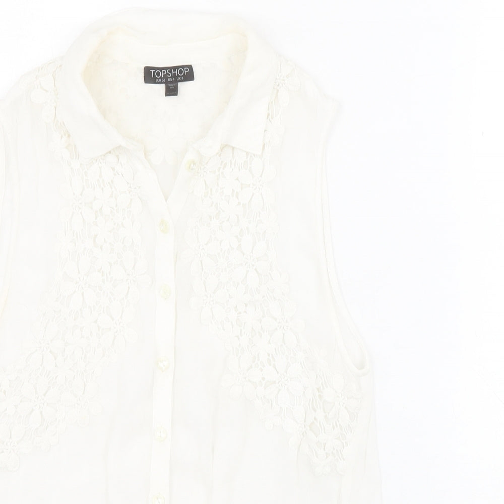 Topshop Womens White  Cotton Camisole T-Shirt Size 6 Collared