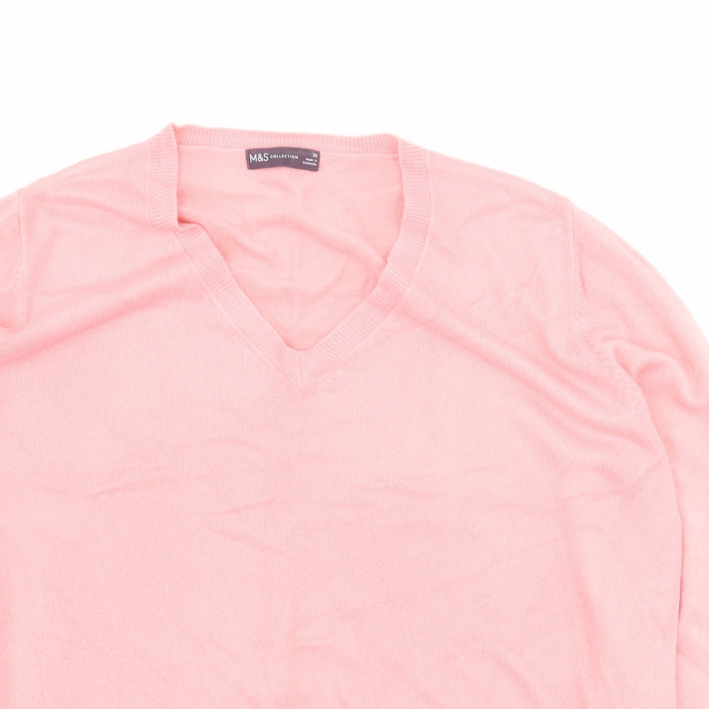 Marks and Spencer Womens Pink V-Neck  Acrylic Pullover Jumper Size 20